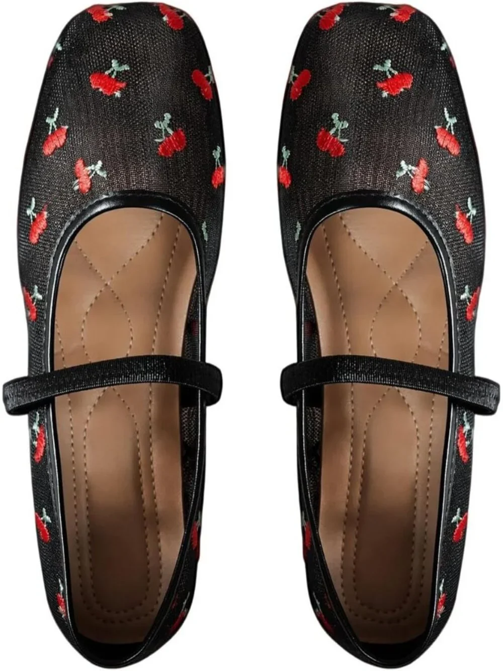 Womens Black Red Mesh Ballet Flats Lace Bow Square Toe Wedding Dressy Work Shoes